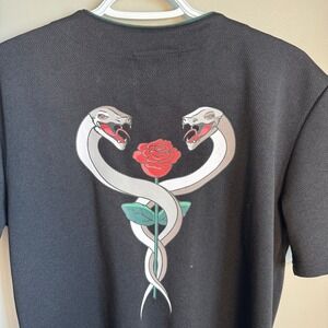 Djab Baseball Jersey Snake Rose Graphic Button Up Black Mens Small Streetwear